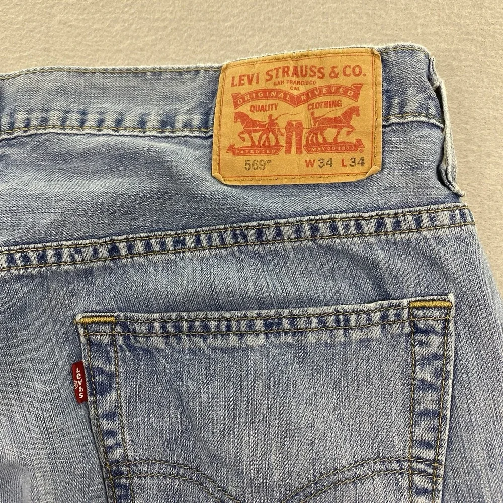 Levis Jeans Mens 34x34 Blue Denim Pants 569 Loose Straight Red Tab Cotton